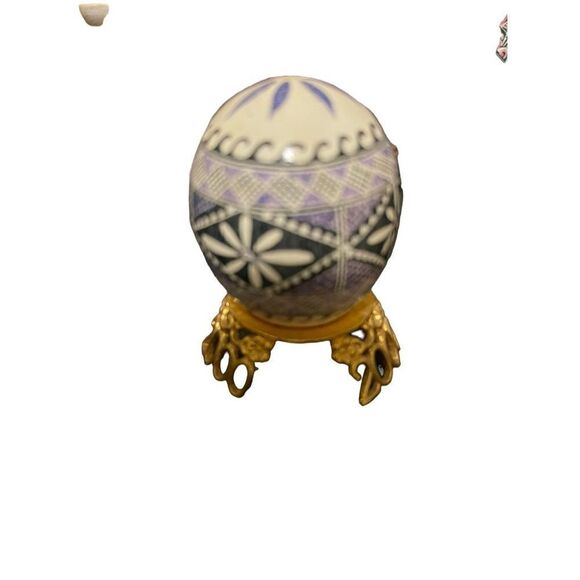 Set Of 4 Wooden Pysanky Collector Egg Colorful Geometric Design With Each Stand - Picture 4 of 15